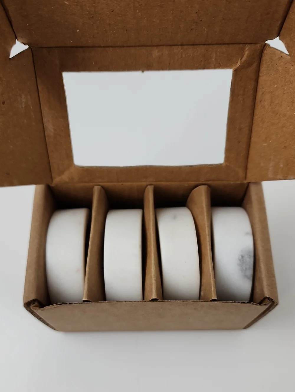 Pottery Barn Handcrafted Thin Marble Napkin Rings - Set of 4 Off White